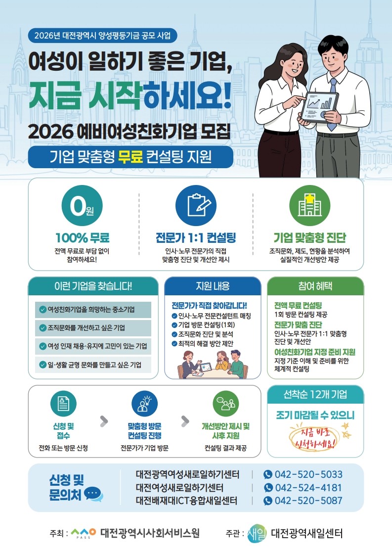사진3. 기업 맞춤형 조직문화 컨설팅 무료 지원…대전지역 예비여성친화기업 12개사 모집